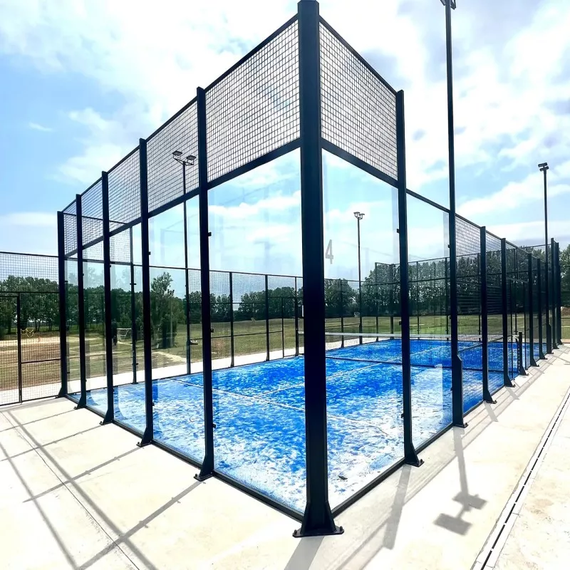 Outdoor Roof Covered Padel Court Windproof Durable Turf and Galvanized Steel Panoramic Padel Court